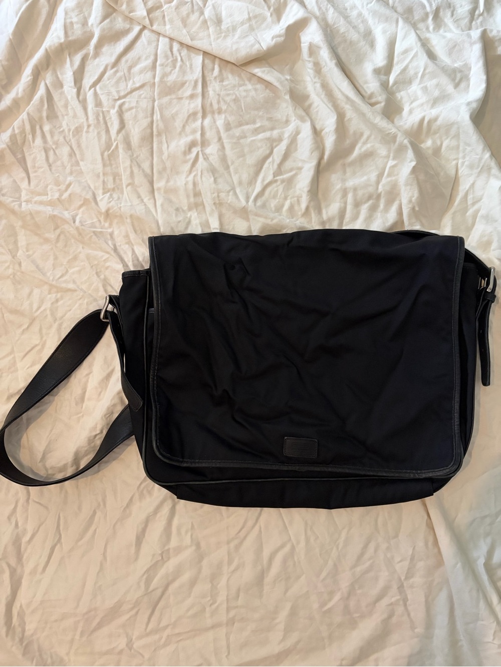 Vintage Black Coach Nylon and Leather Messenger Bag
